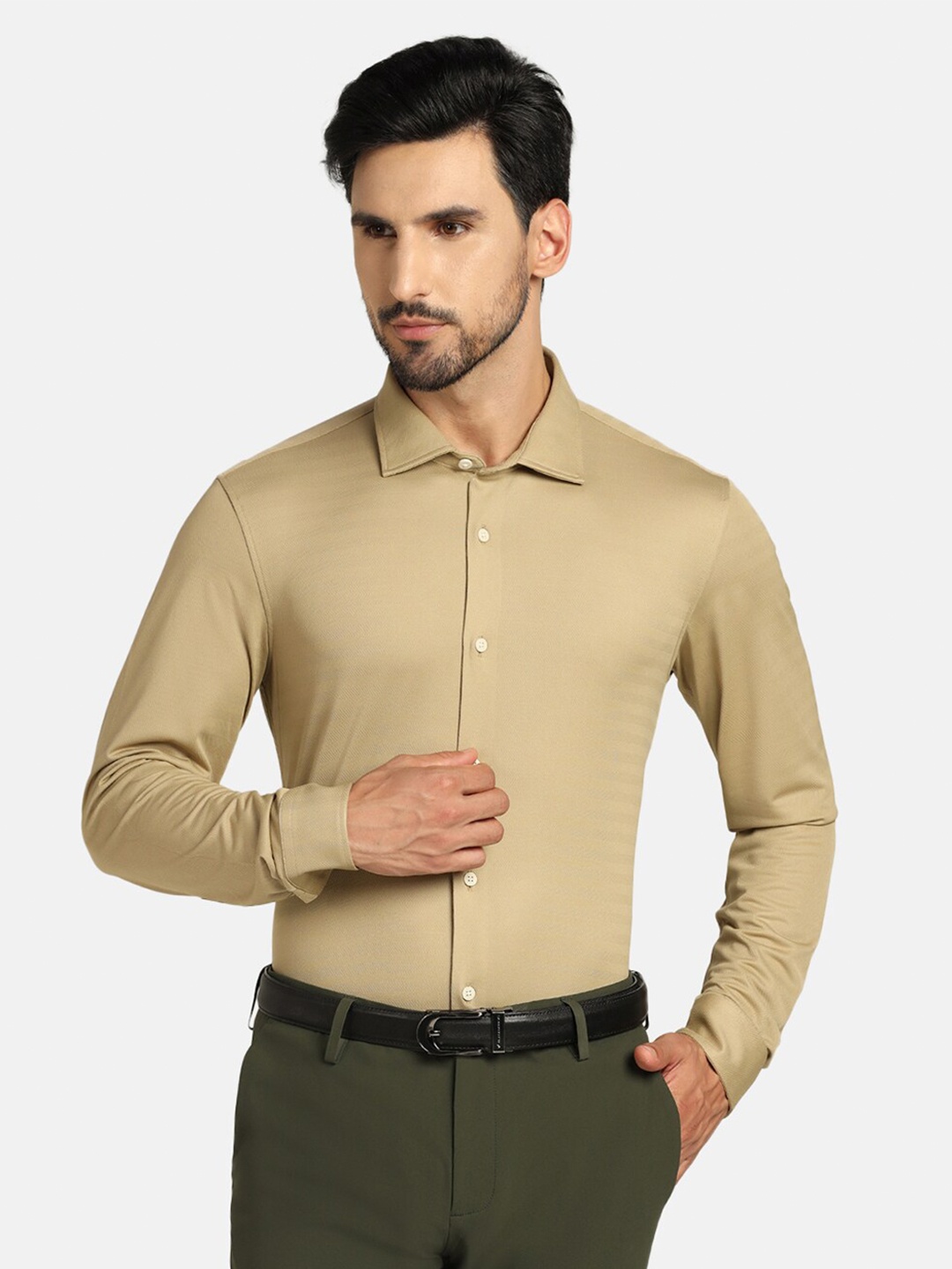 

Blackberrys TechPro Men Casual Beige Textured Casual Shirts