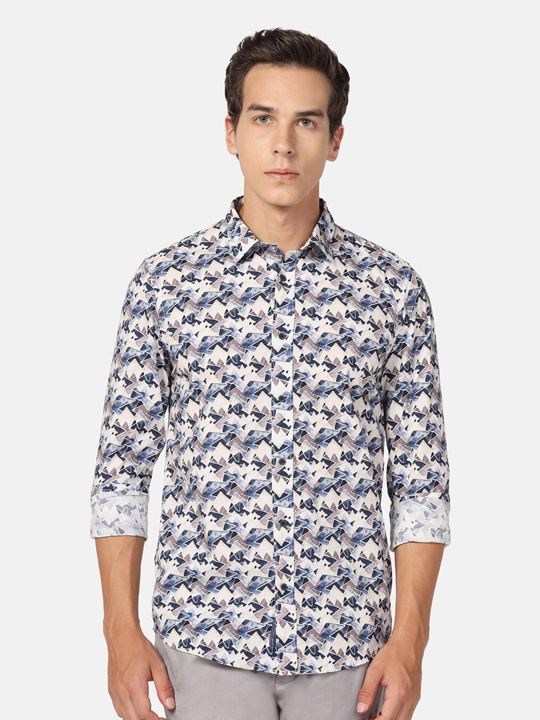 

Blackberrys Skinny Fit Geometric Printed Cotton Casual Shirt, Blue