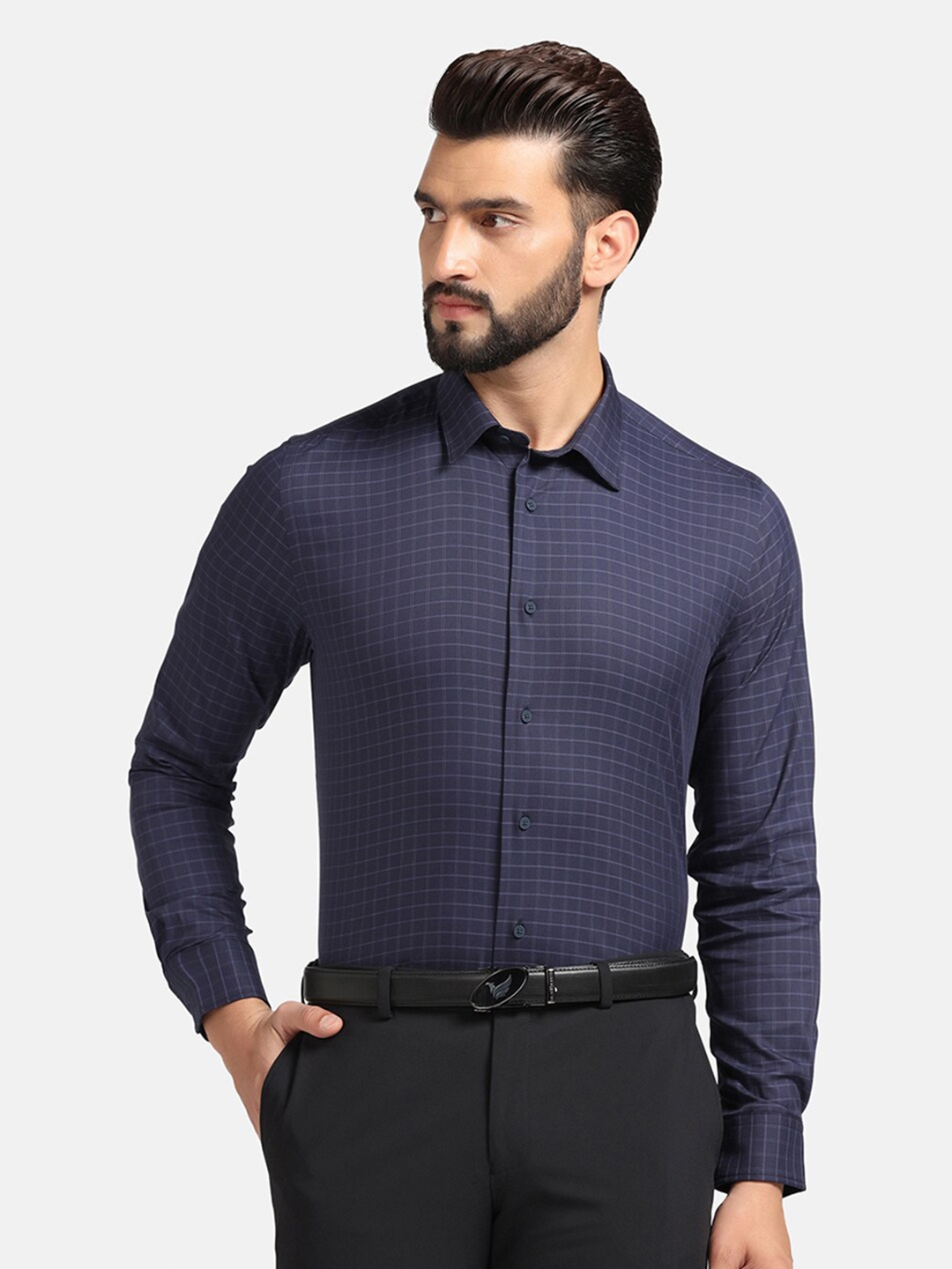 

Blackberrys TechPro Men Purple Check Formal Shirts