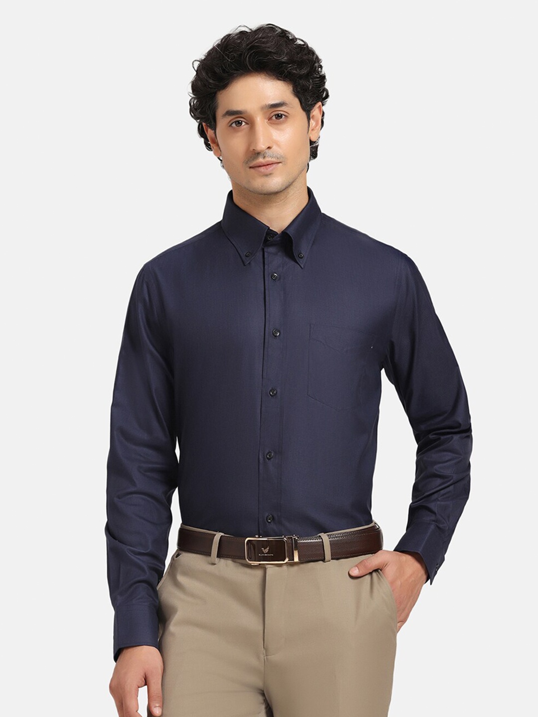 

Blackberrys Slim Fit Micro Checked Cotton Formal Shirt, Navy blue