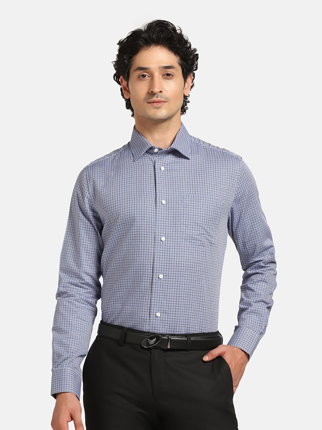 

Blackberrys Slim Fit Micro Checked Cotton Formal Shirt, Blue