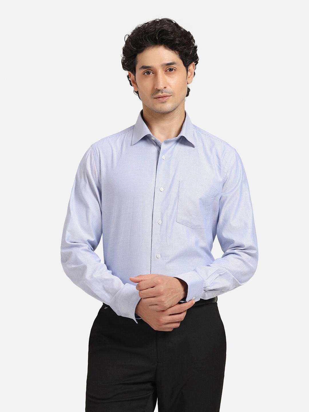 

Blackberrys Slim Fit Textured Cotton Formal Shirt, Blue