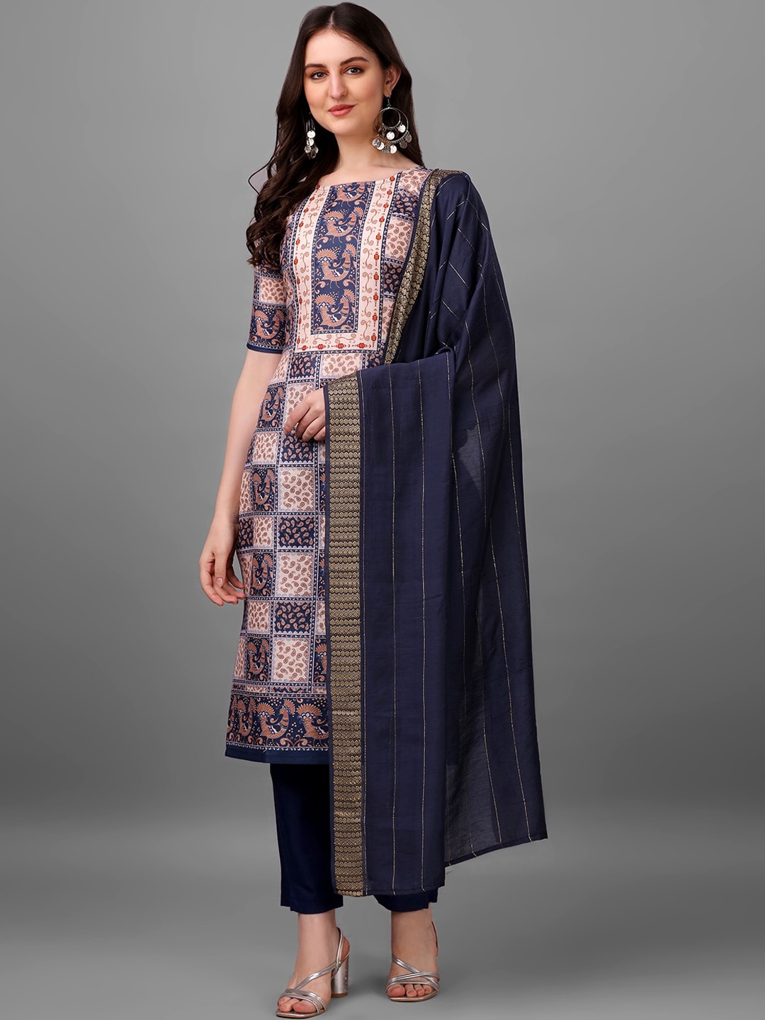 

HETVI CREATION Ethnic Motif Printed Round neck Short Sleeves Kurta Set, Purple