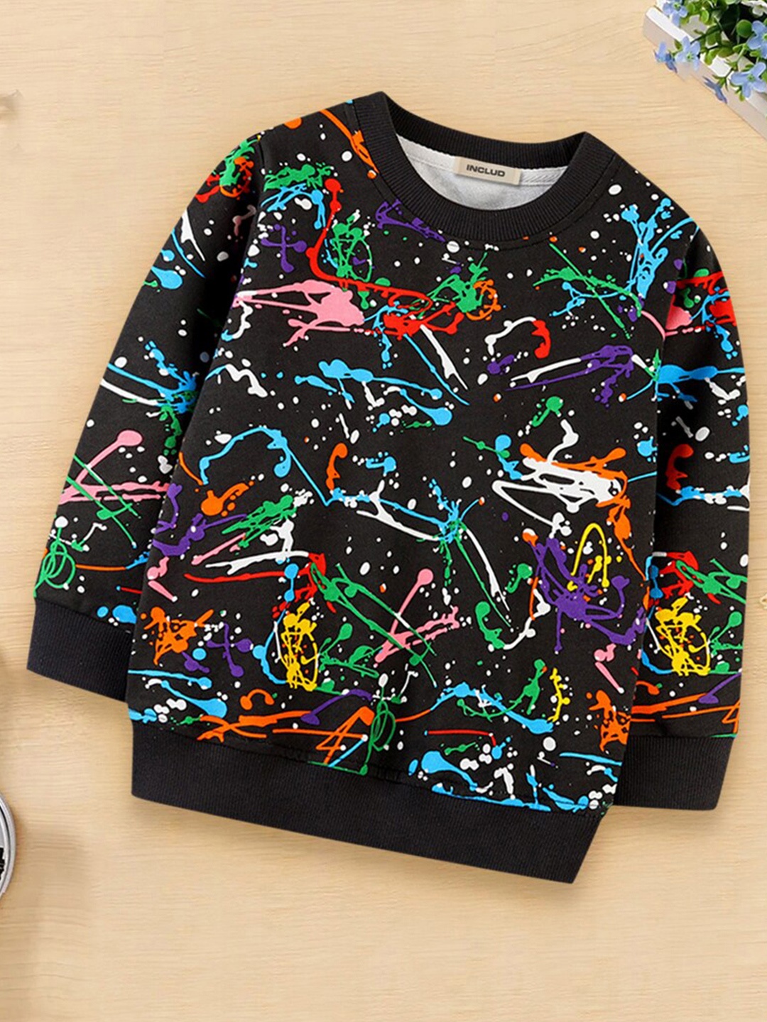 

INCLUD Boys Abstract Printed Ribbed Pullover Sweatshirt, Black