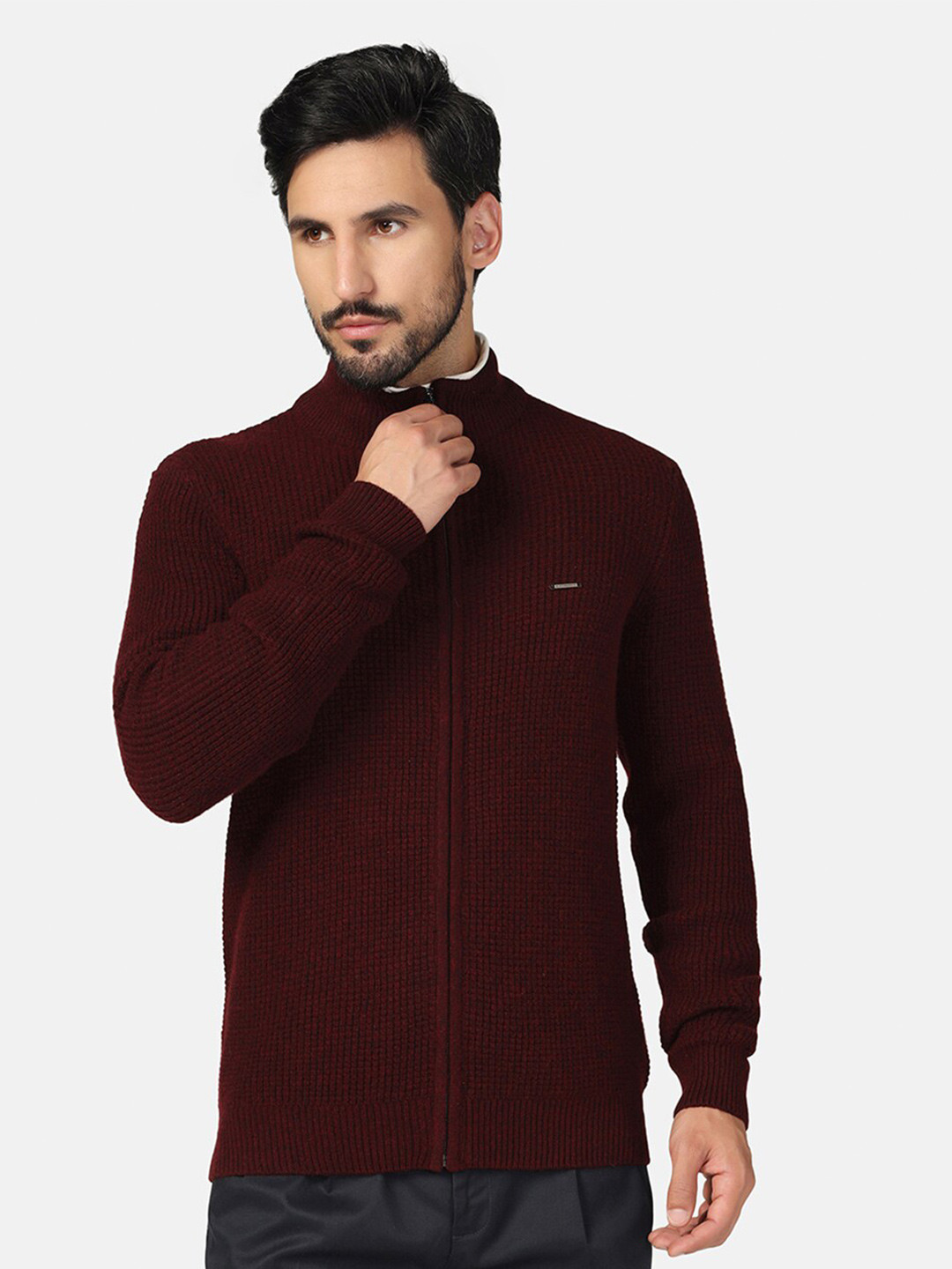 

Blackberrys Cable Knit Woollen Front-Open, Maroon