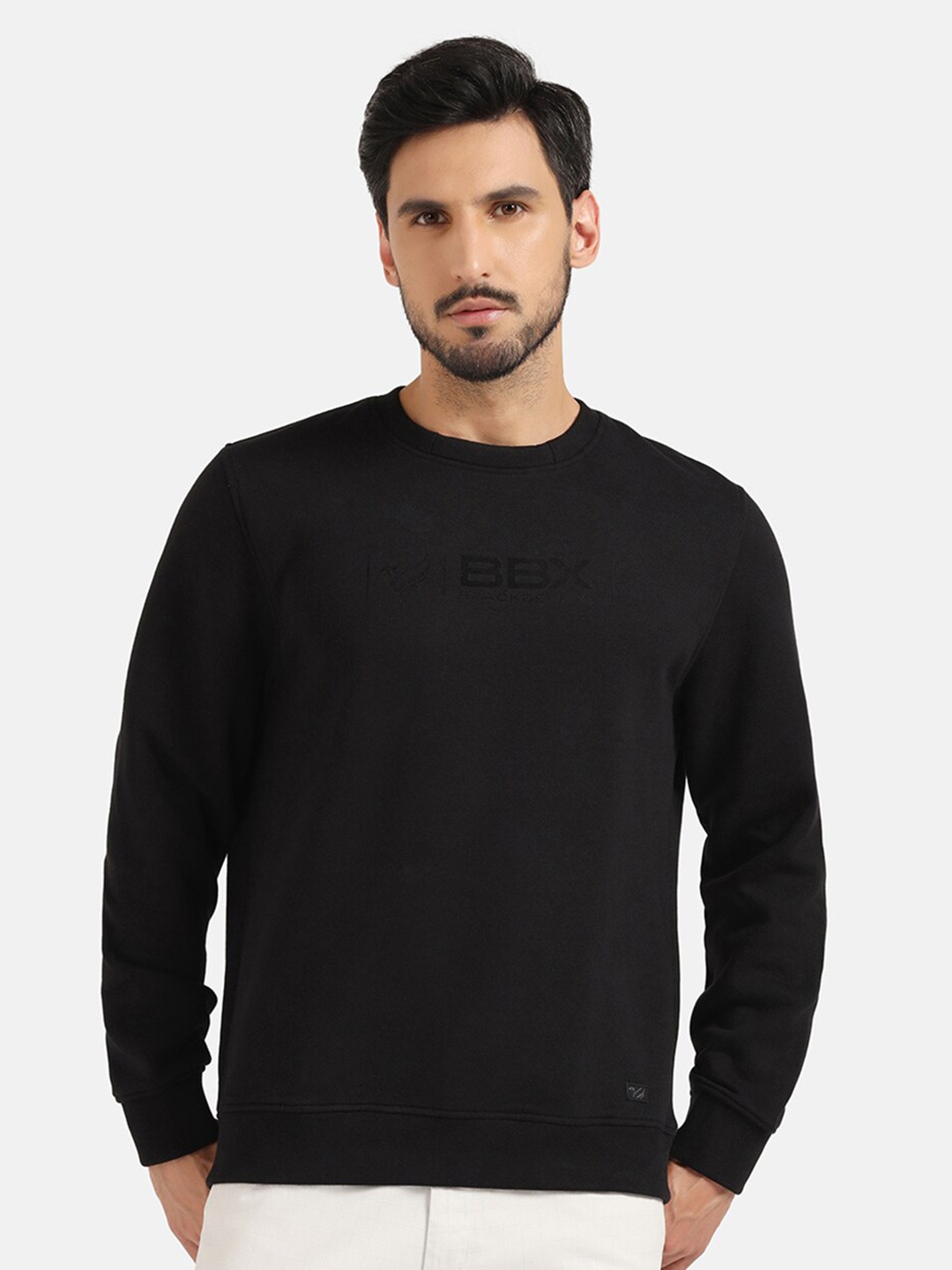 Blackberrys Round Neck Pullover Cotton Sweatshirt, Black