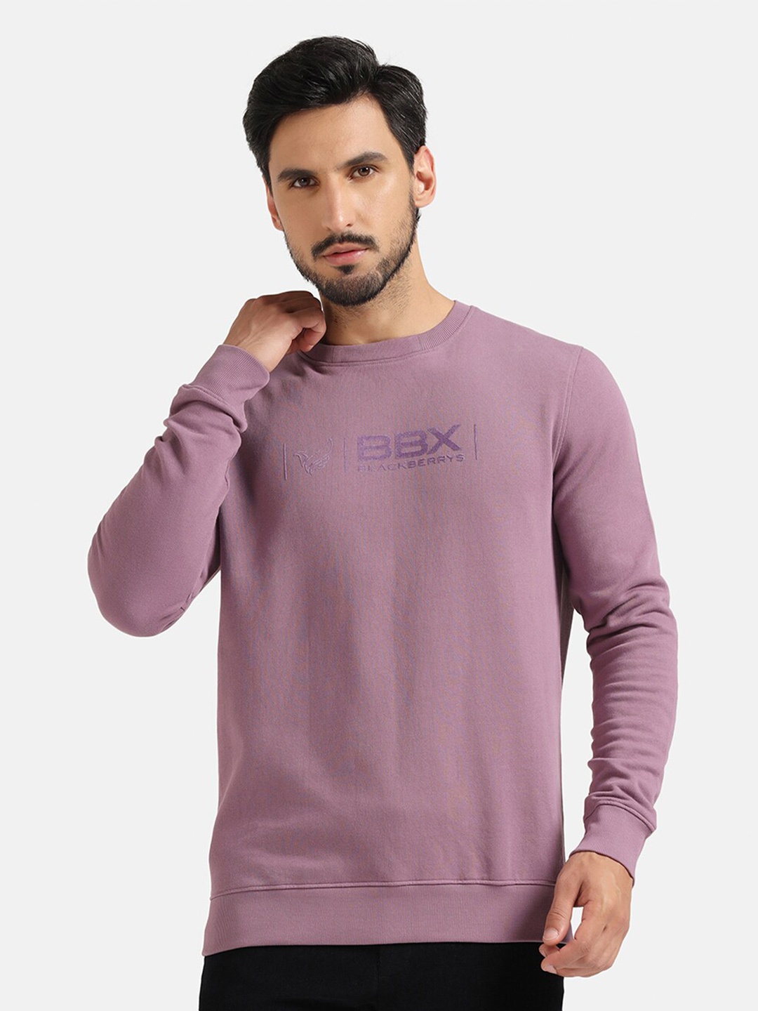 Blackberrys Long Sleeves Cotton Pullover Sweatshirt, Purple
