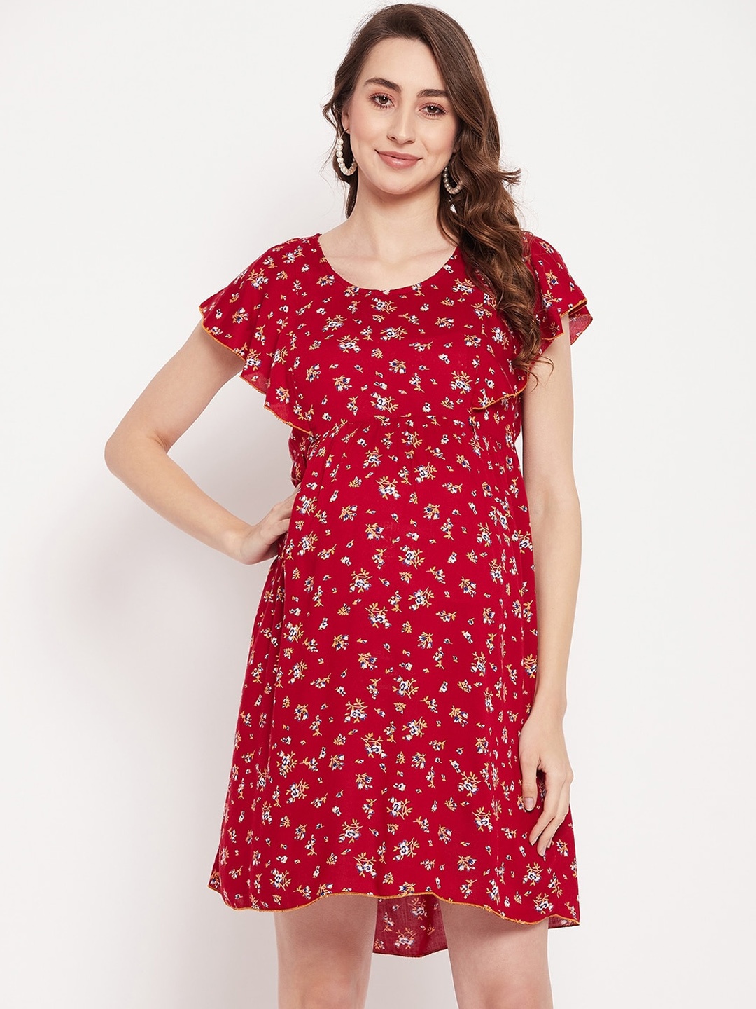 

NABIA Floral Printed A-Line Maternity Dress, Maroon