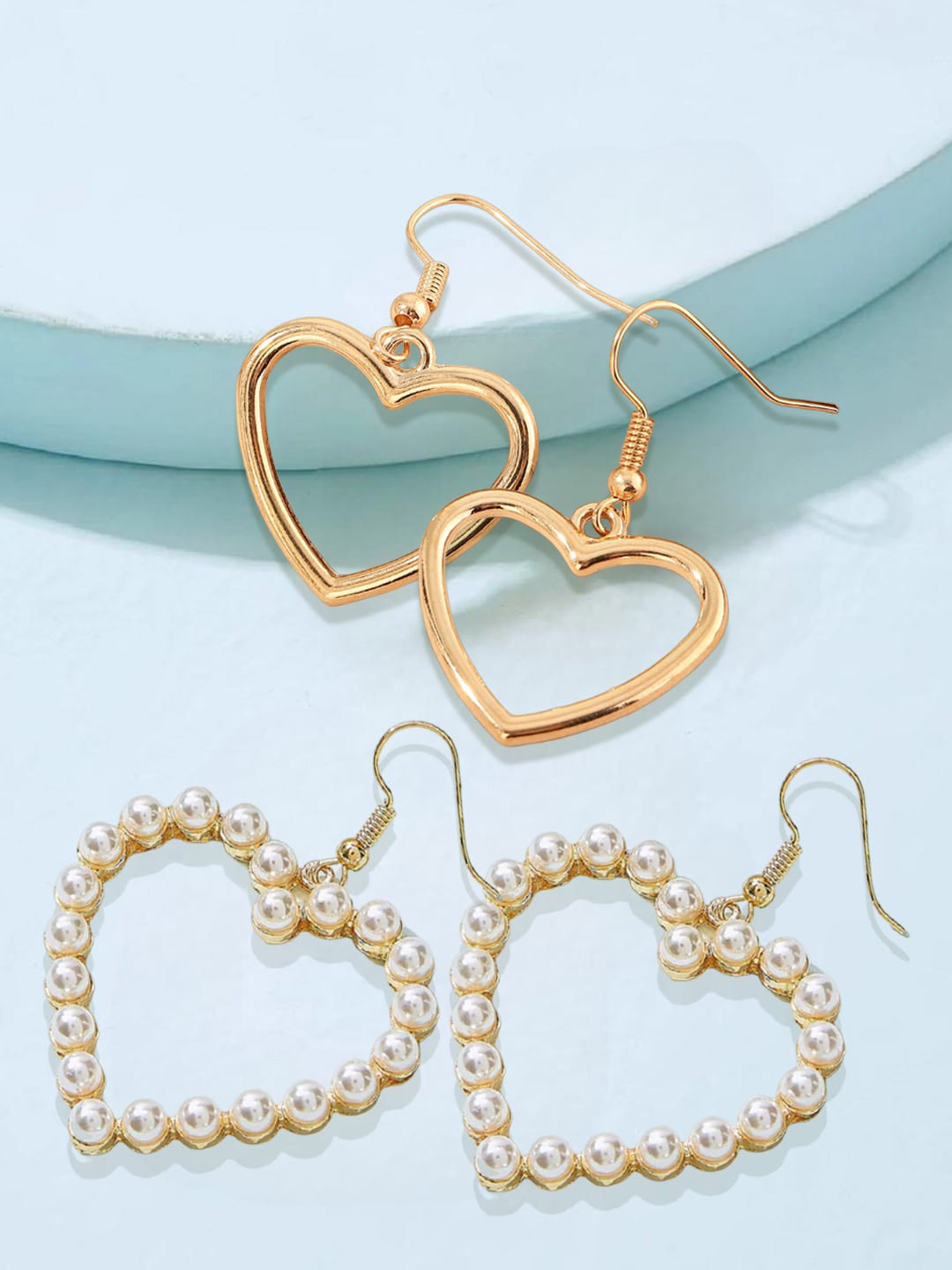 

OOMPH Set Of 2 Heart Shaped Drop Earrings, Gold