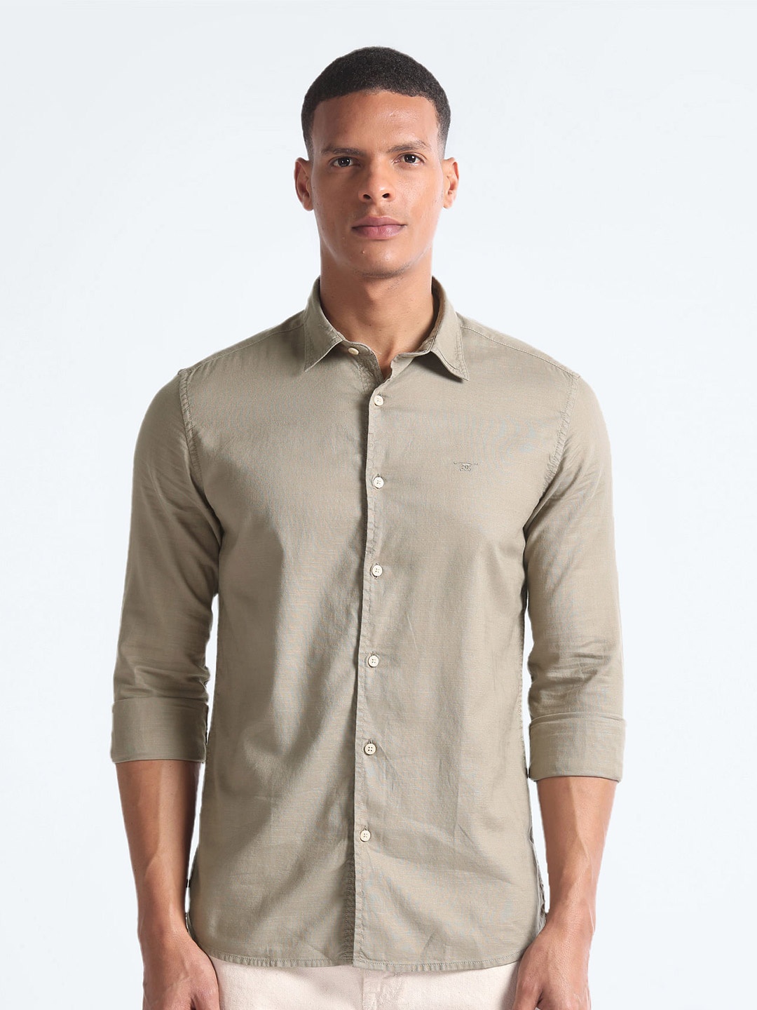 

Flying Machine Slim Fit Opaque Cotton Casual Shirt, Brown