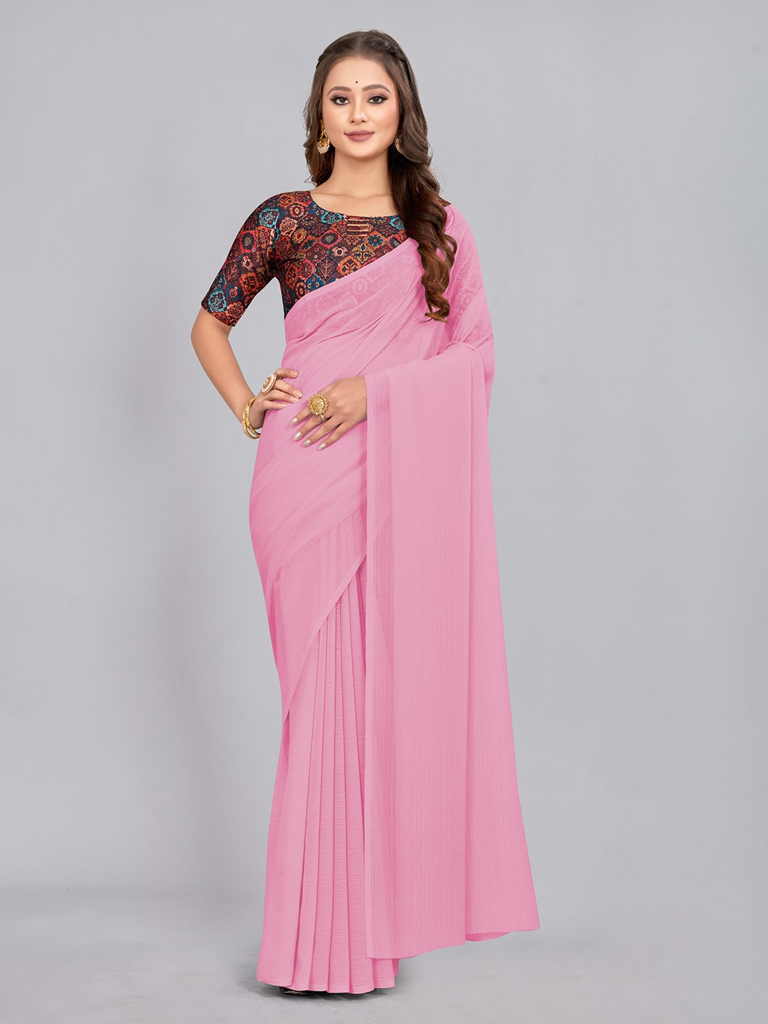 

CastilloFab Pure Chiffon Saree, Pink