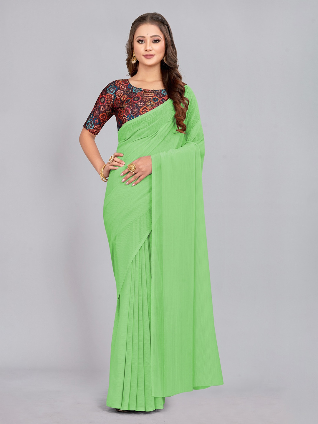 

CastilloFab Pure Chiffon Saree, Green