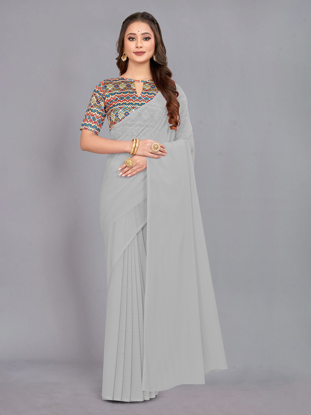 

CastilloFab Pure Chiffon Saree, Grey