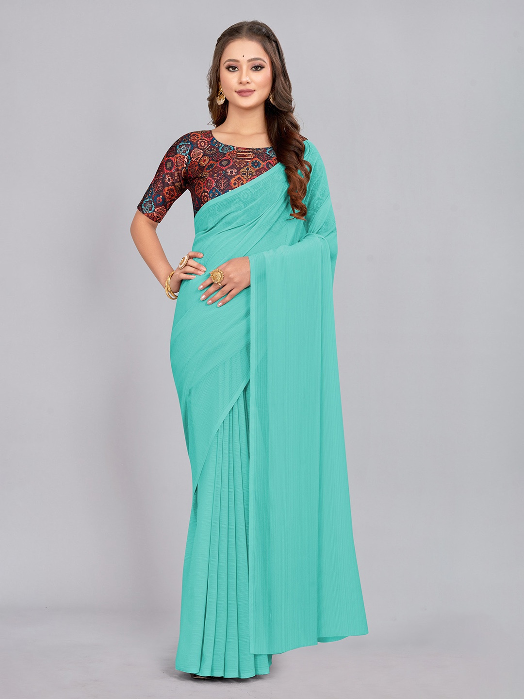 

CastilloFab Pure Chiffon Saree, Turquoise blue