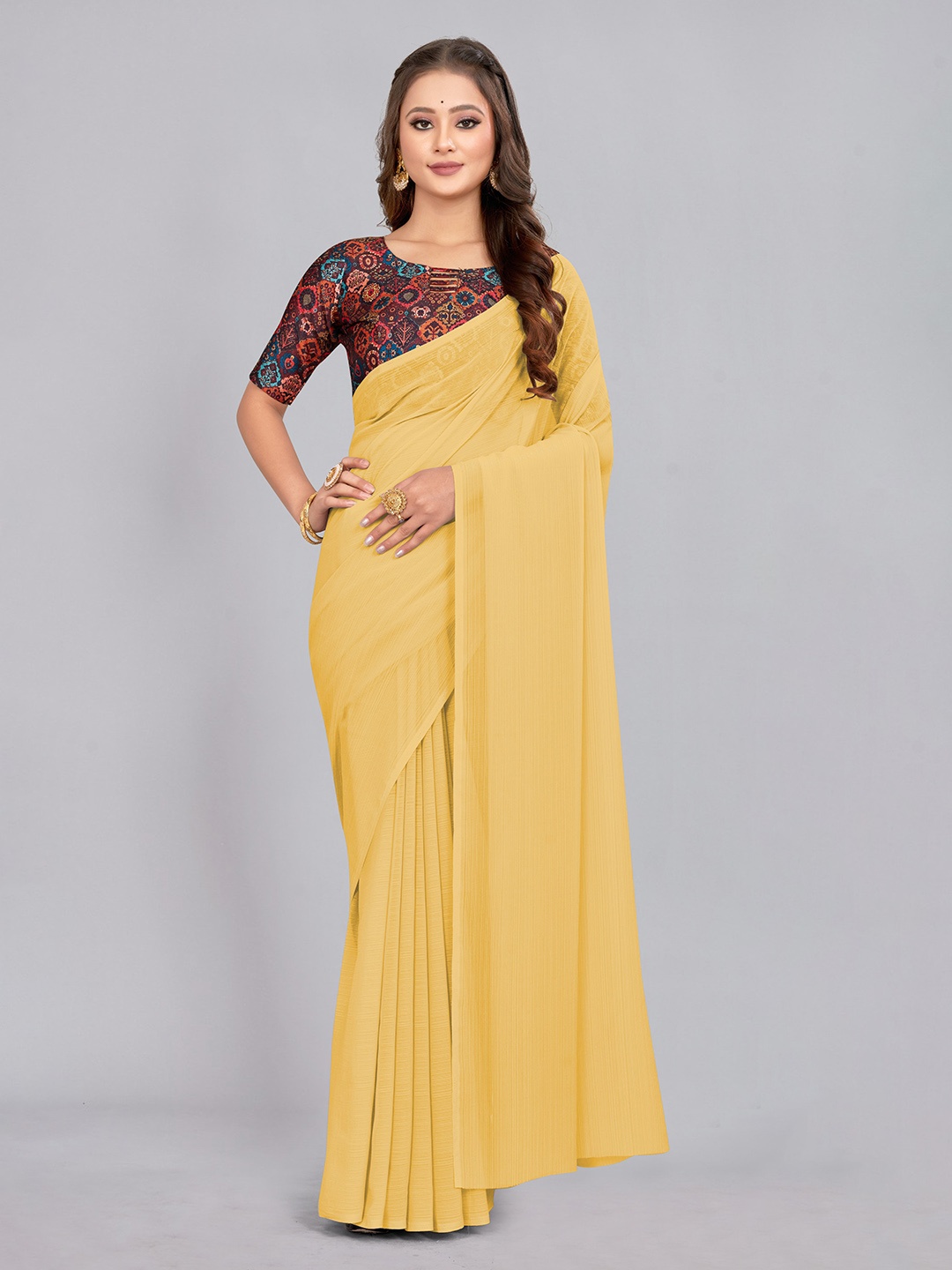 

CastilloFab Pure Chiffon Saree, Yellow