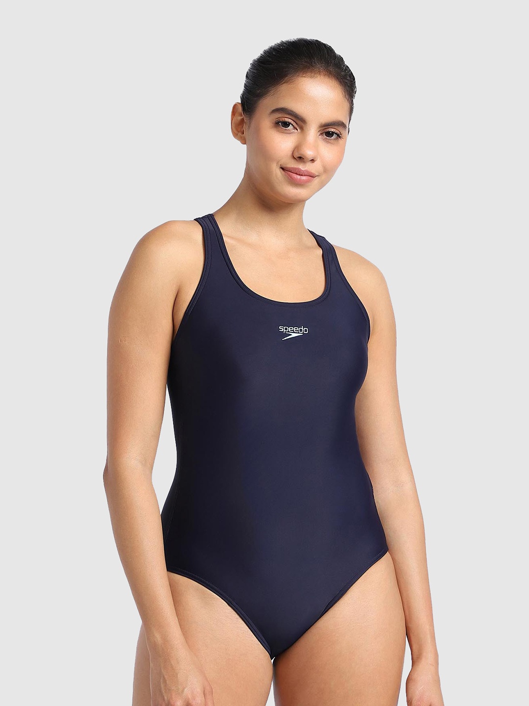 

Speedo Round-Neck Sleeveless Swim Bodysuit, Navy blue