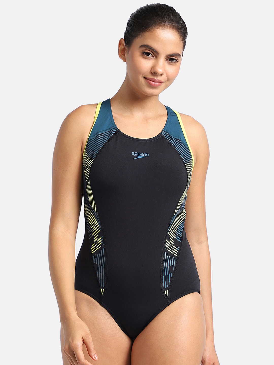 

Speedo Printed Swim Bodysuit, Black