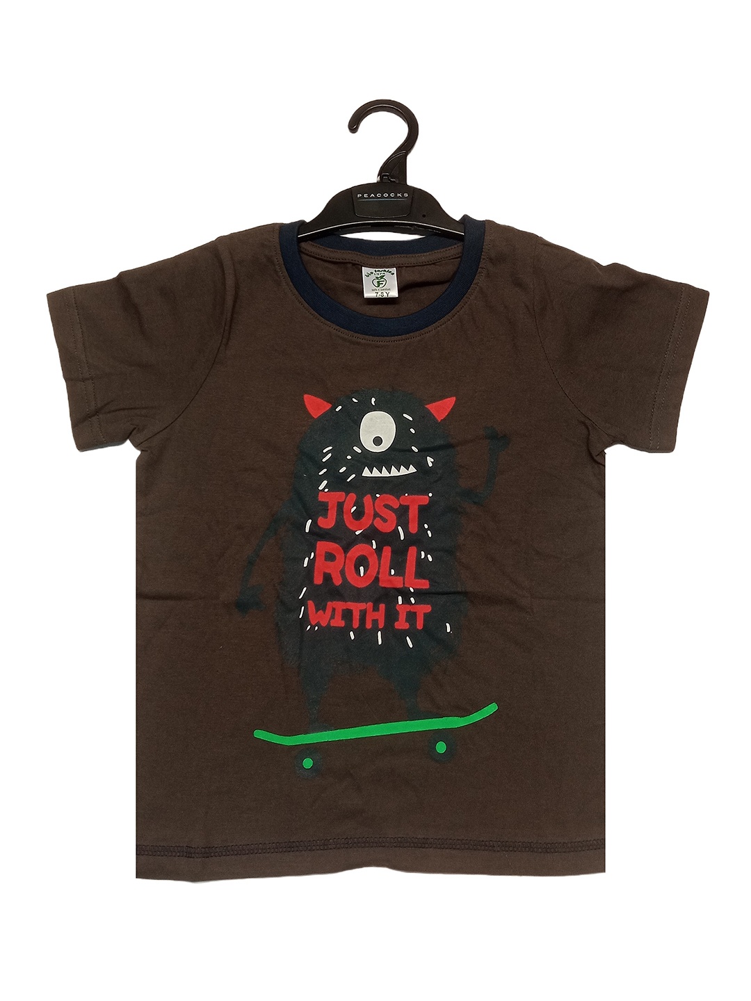 

BAESD Boys Typography Printed Round Neck Cotton T-shirt, Brown