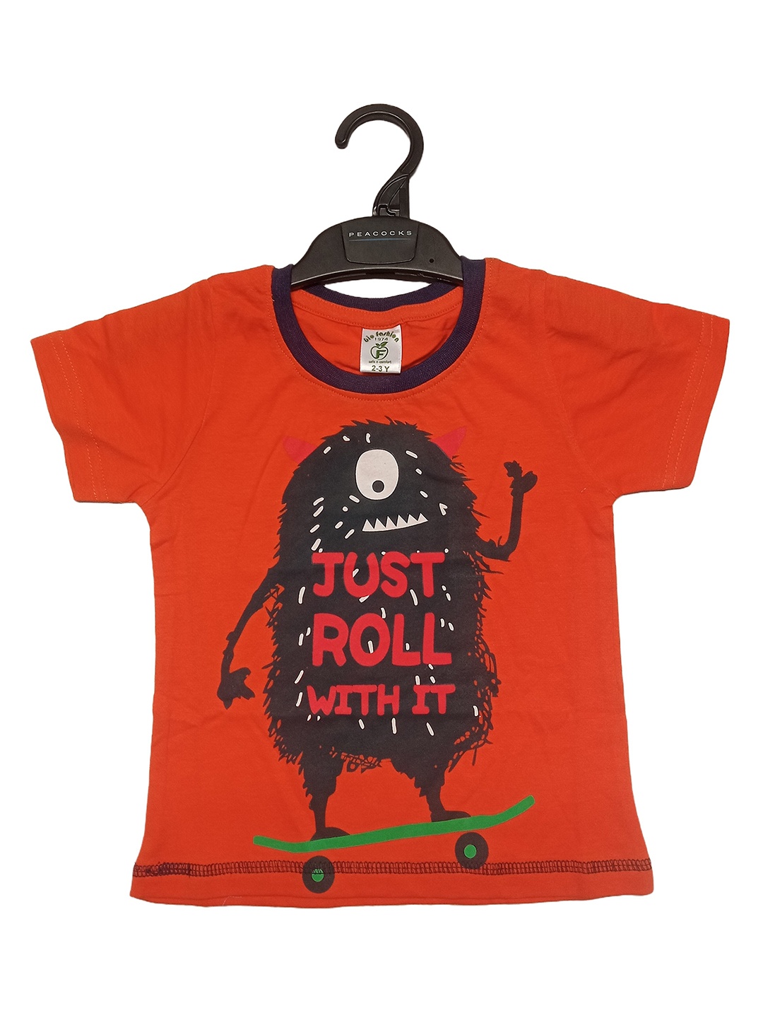 BAESD BoysTypography Printed Round Neck Cotton T-shirt, Orange