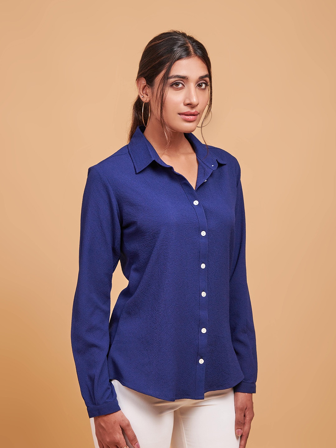 Mimakiya Classic Spread Collar Casual Shirt, Blue