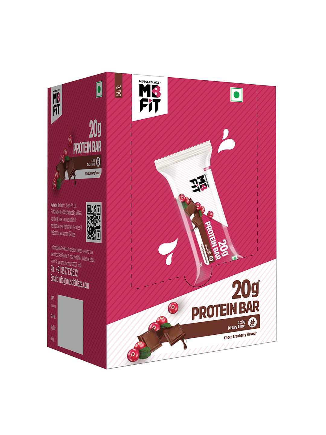 

MuscleBlaze Pack Of 6 Choco Cranberry Protein Bars- 408gm, Brown