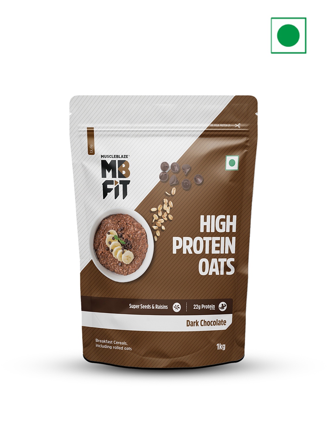 

MuscleBlaze Dark Chocolate High Protein Rolled Oats - 1 kg, Brown