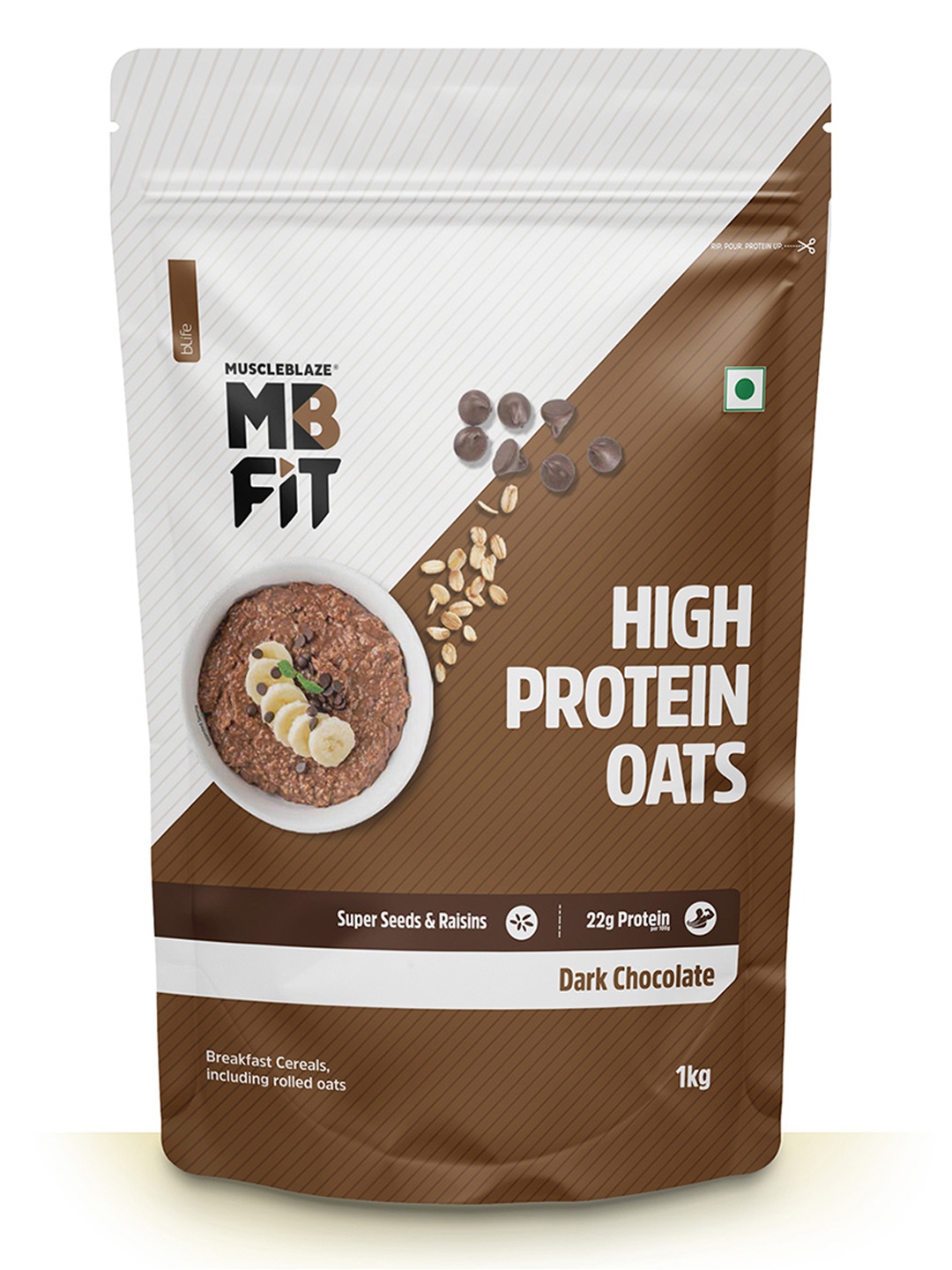 

MuscleBlaze Dark Chocolate High Protein Rolled Oats - 1 kg, Brown