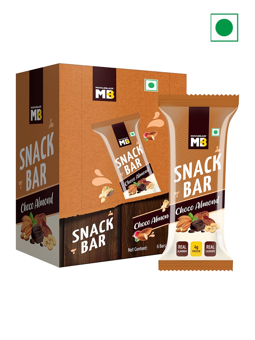 

MuscleBlaze Set Of 6 Choco Almond Snack Bar, Brown