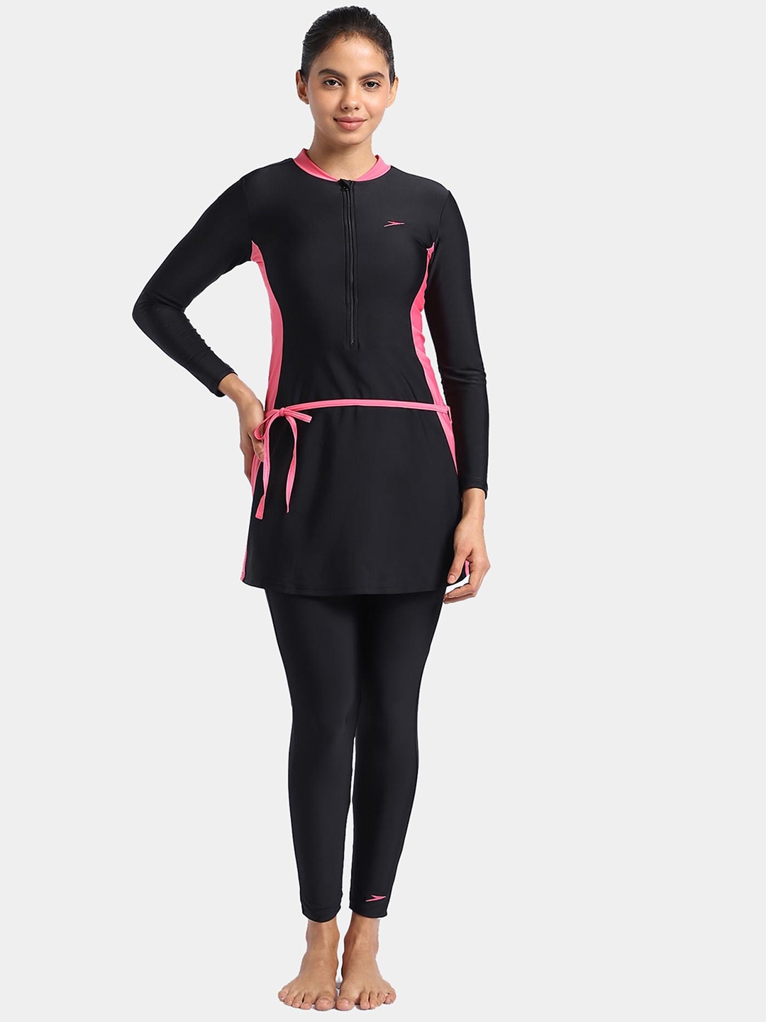 

Speedo Colourblocked Zipper Swim Set, Black