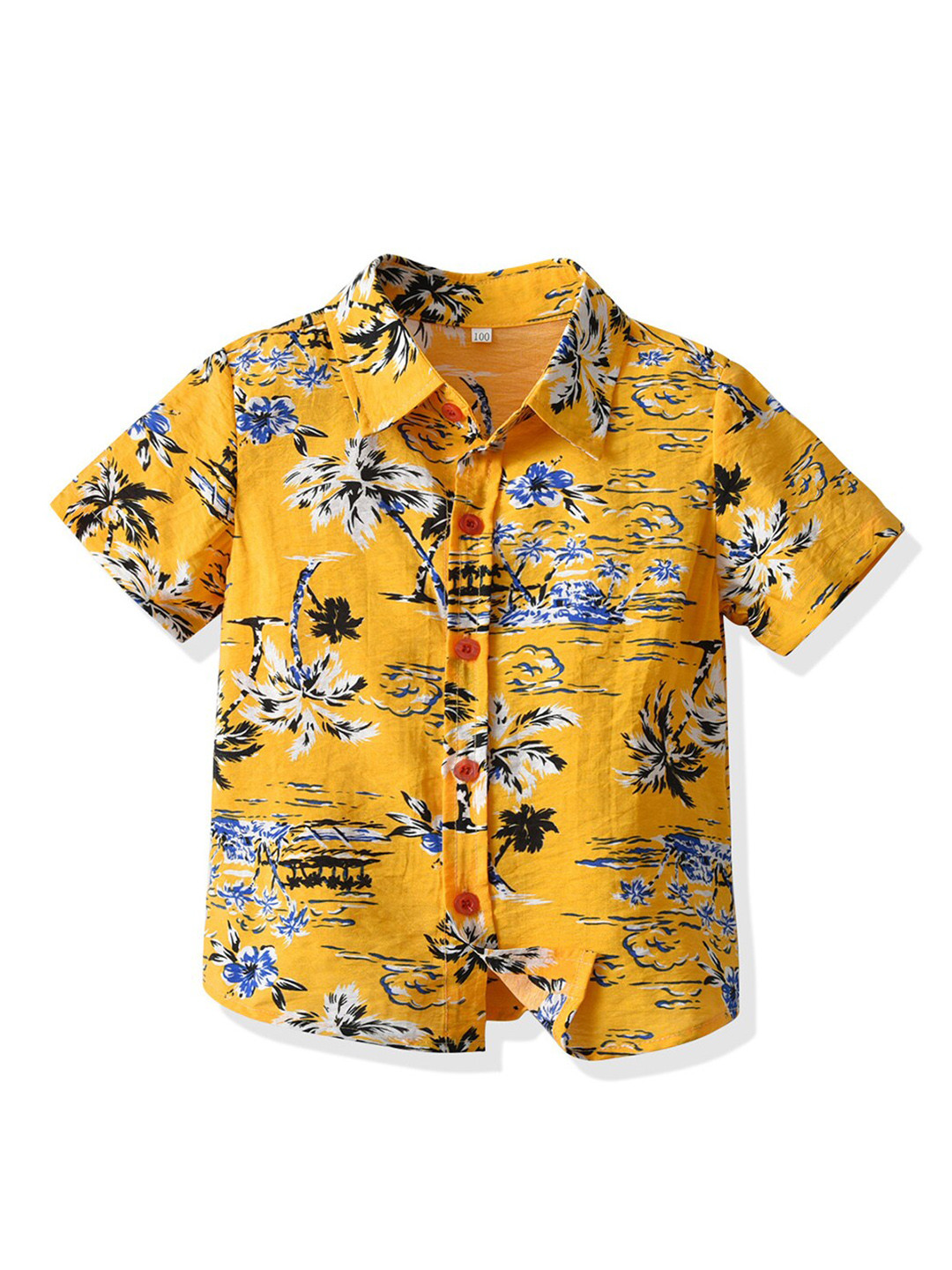 

INCLUD Boys Spread Collar Short Sleeves Classic Cotton Floral Printed Casual Shirt, Yellow