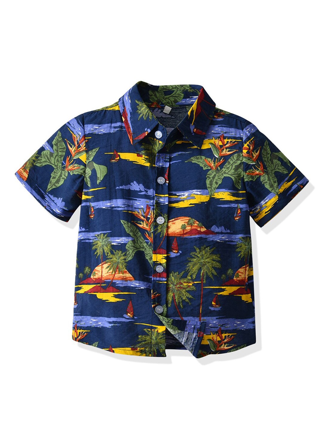 

INCLUD Boys Spread Collar Short Sleeves Classic Cotton Floral Printed Casual Shirt, Blue