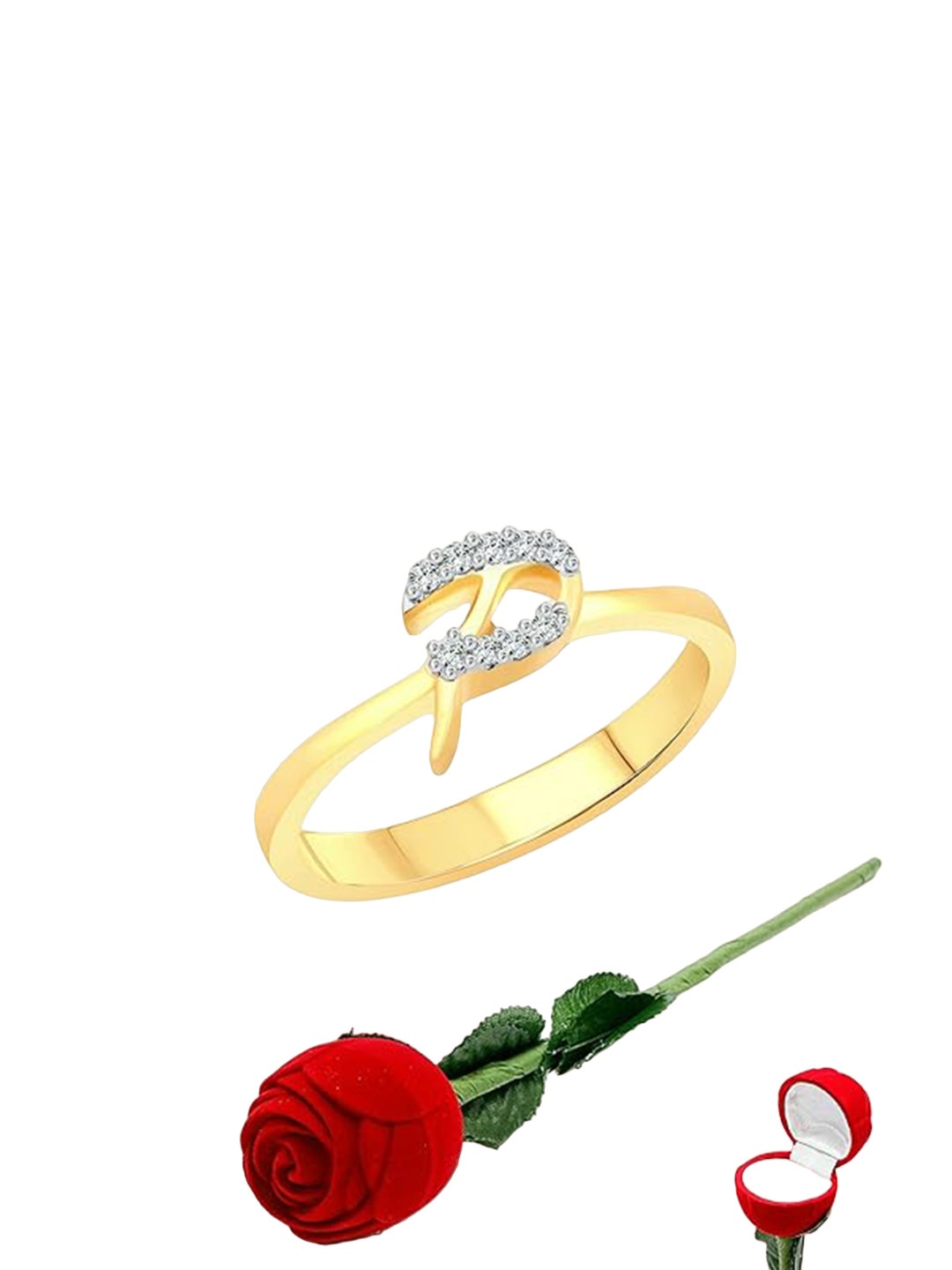 

Vighnaharta Gold-Plated Cubic Zirconia Studded Finger Ring With Rose Box