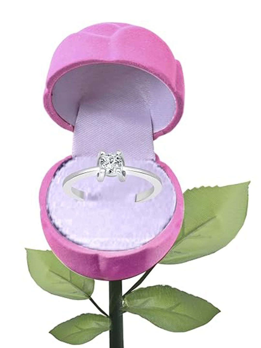 

Vighnaharta Rhodium-Plated CZ-Studded Finger Ring With Rose Box, Silver