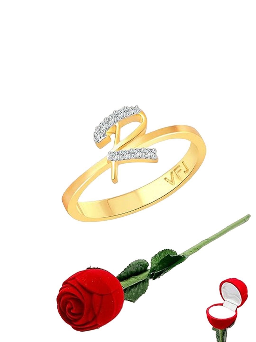 

Vighnaharta Set Of 2 Gold-Plated CZ-Studded Finger Ring With Rose Box