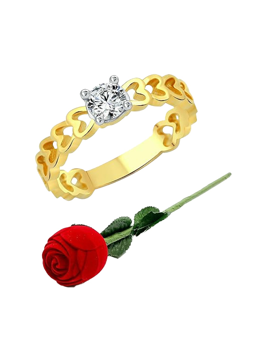 

Vighnaharta Set Of 2 Gold-Plated CZ-Studded Finger Ring With Rose Box