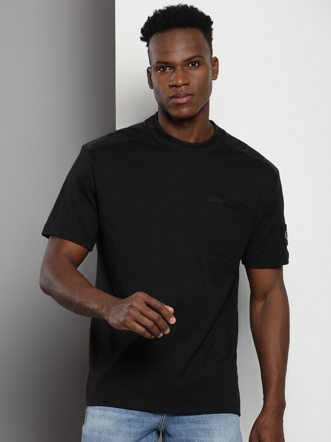 Calvin Klein Jeans Relaxed Fit Round Neck Pure Cotton T-shirt, Black