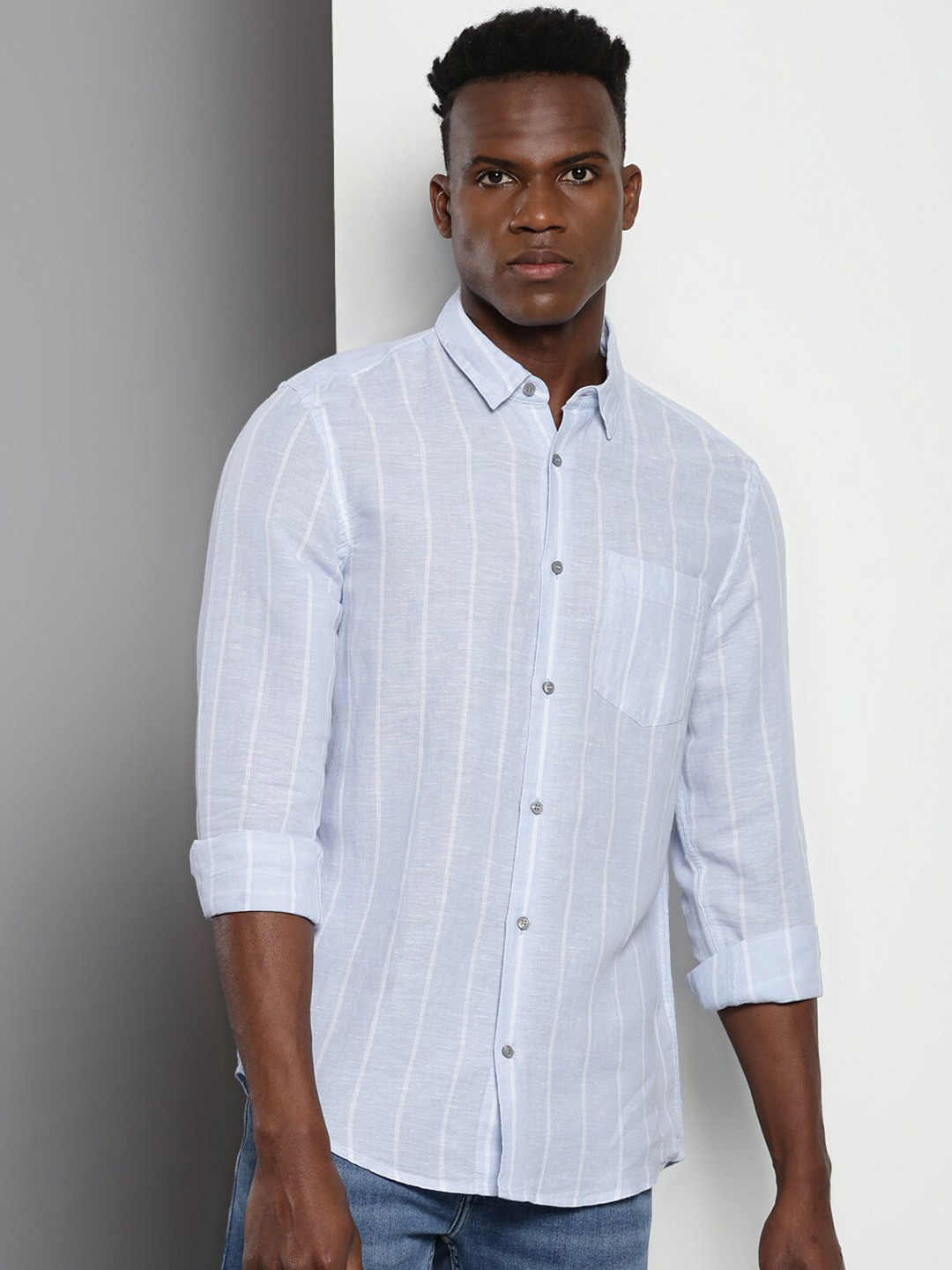 

Calvin Klein Spread Collar Long Sleeves Grid Tattersall Checks Regular Fit Casual Shirt, Blue