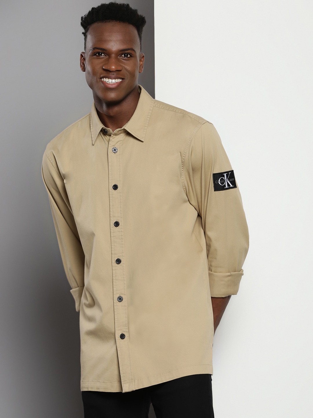 

Calvin Klein Jeans Spread Collar Long Sleeves Regular Fit Casual Shirt, Khaki