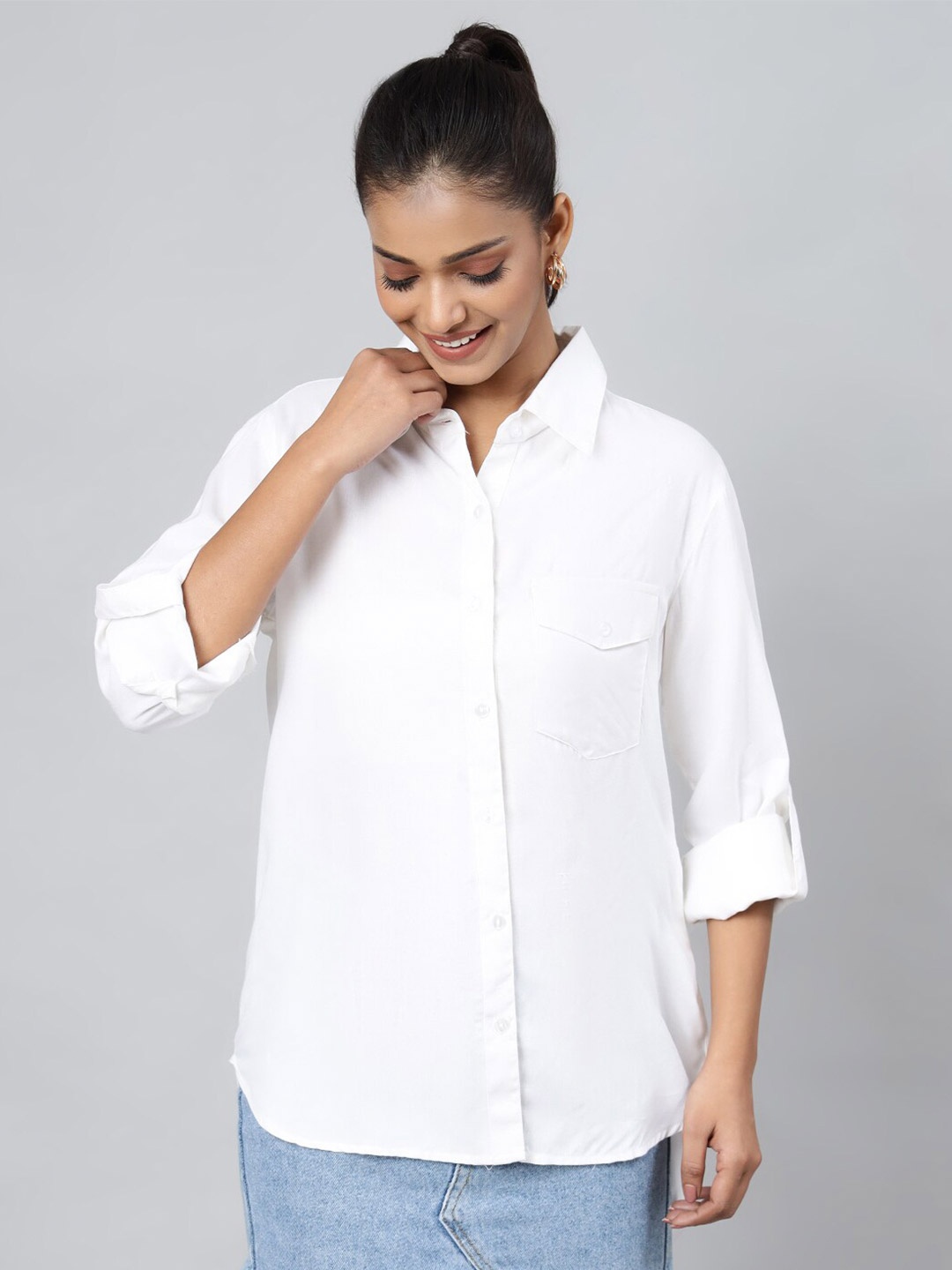

DAEVISH New Fit Spread Collar Casual Shirt, White