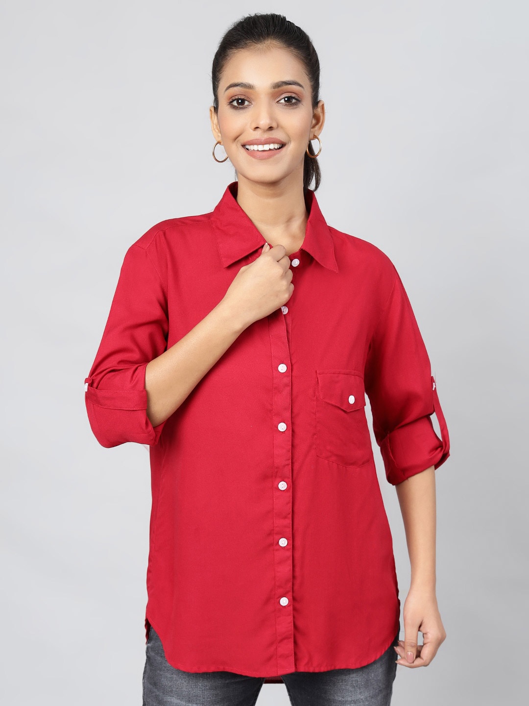 

DAEVISH New Fit Spread Collar Casual Shirt, Red