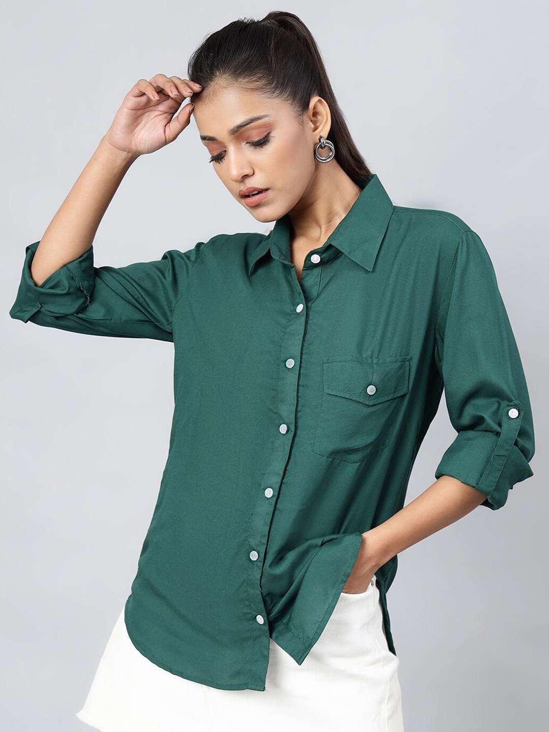DAEVISH New Fit Spread Collar Casual Shirt, Green