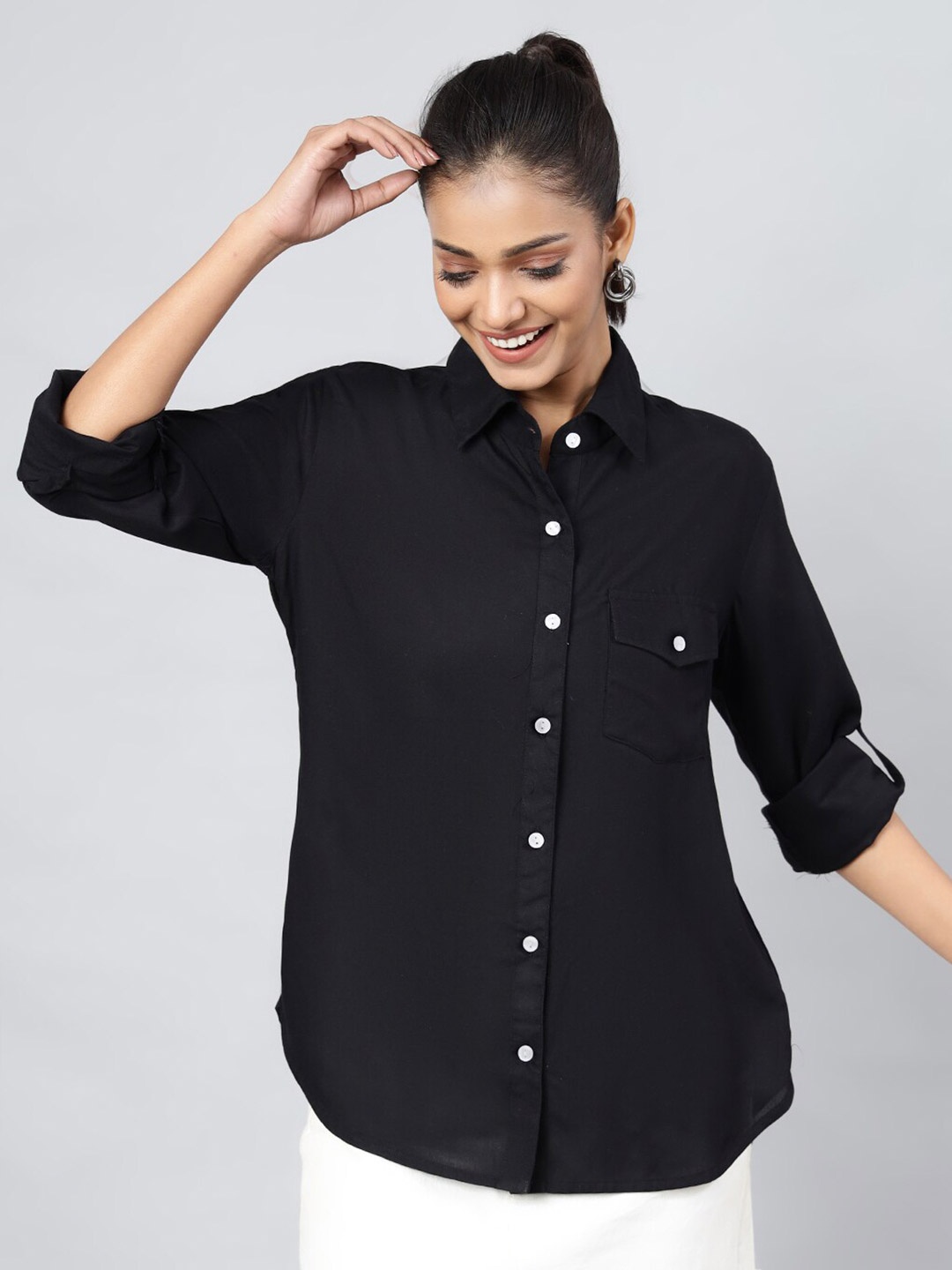 

DAEVISH Spread Collar Cotton Casual Shirt, Black