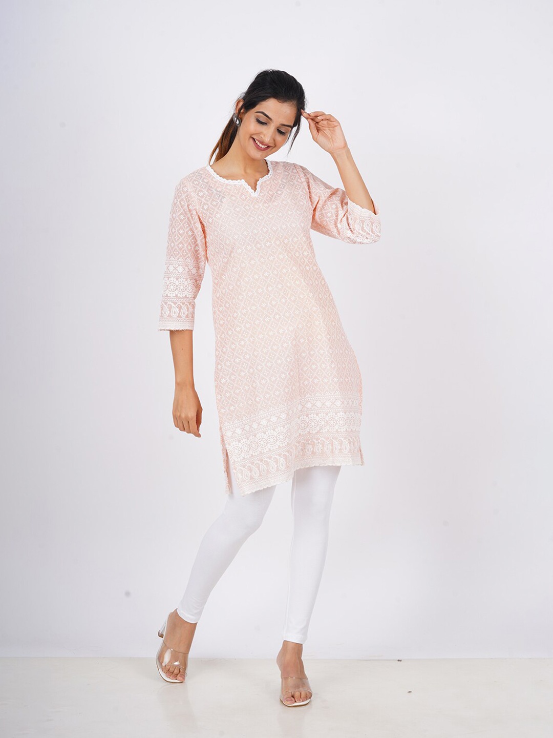 

BAESD Ethnic Motifs Embroidered Chikankari Pure Cotton Kurti, Orange