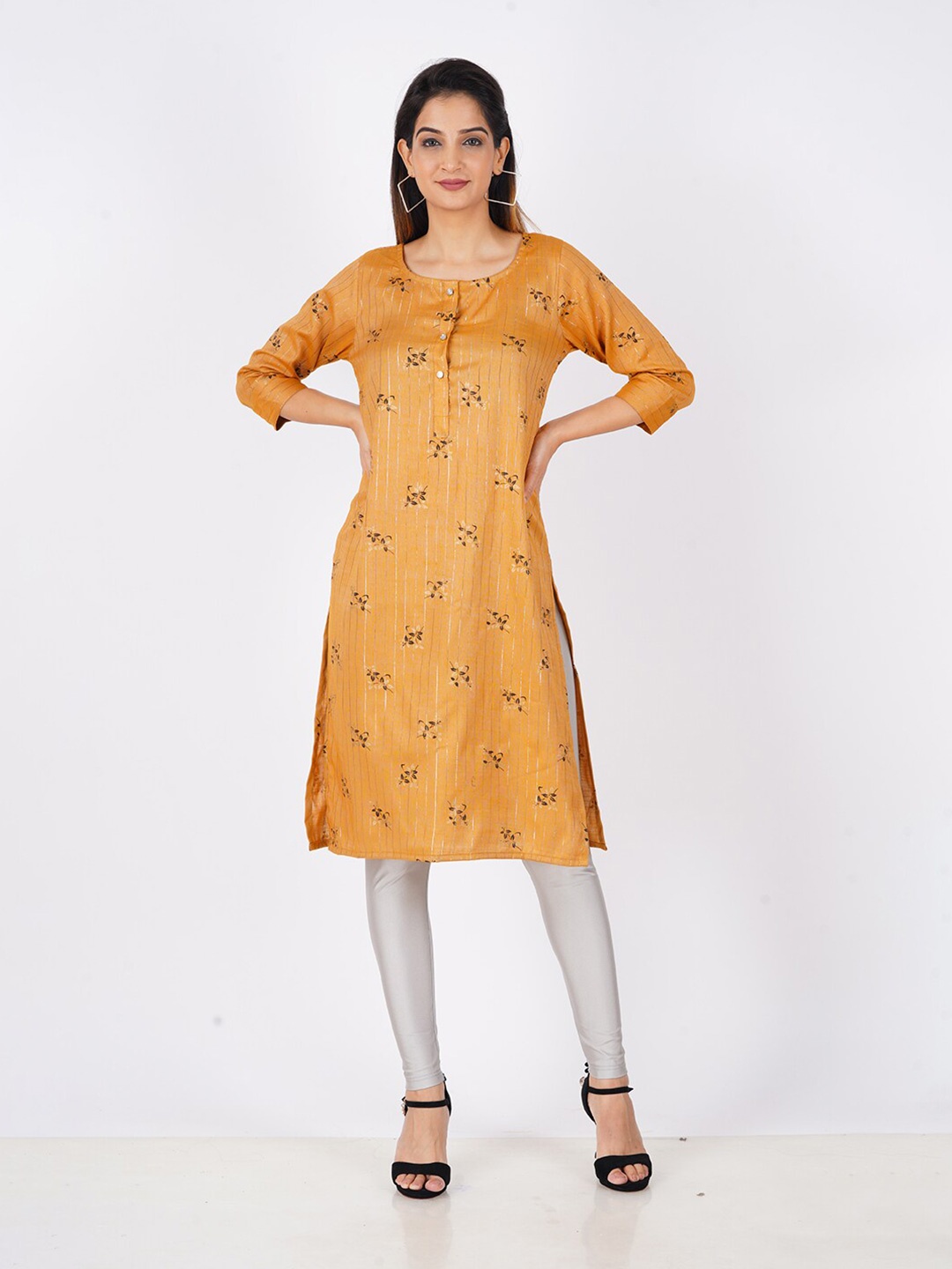 

BAESD Printed Straight Kurta, Orange
