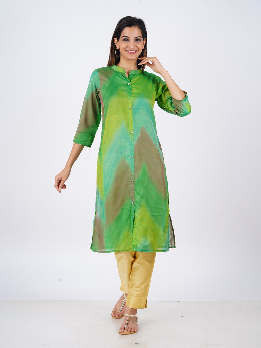 

BAESD Printed Mandarin Collar Straight Kurta, Green