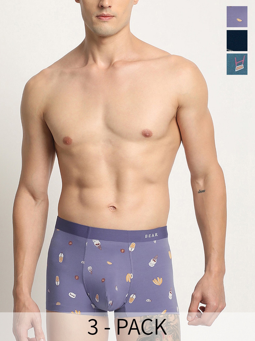 THE BEAR HOUSE Pack Of 3 Assorted Printed Trunks BRI-NOAHA-P3
