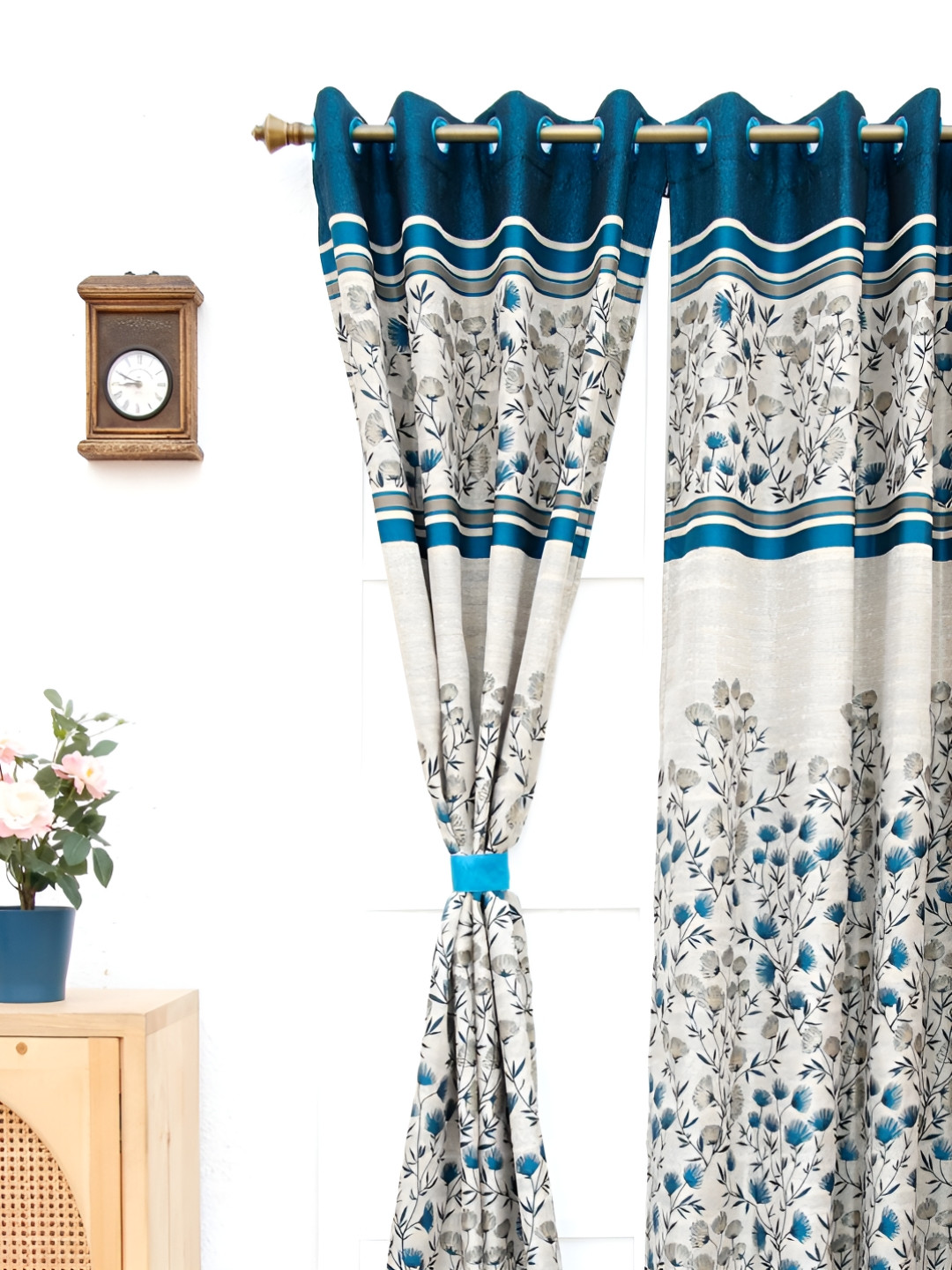 

Ariana Blue & Grey Floral Window Curtain