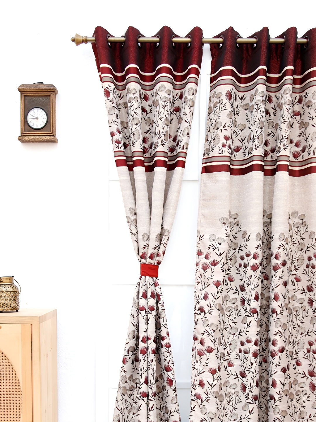 

Ariana Maroon & Beige Floral Window Curtain