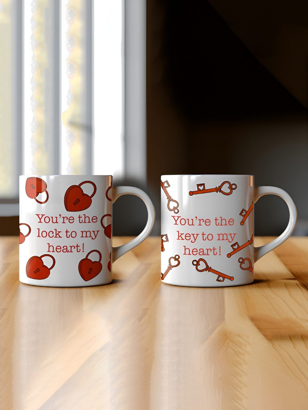 

nestroots White & Red 2 Pieces Printed Stoneware Glossy Mugs 325 ml