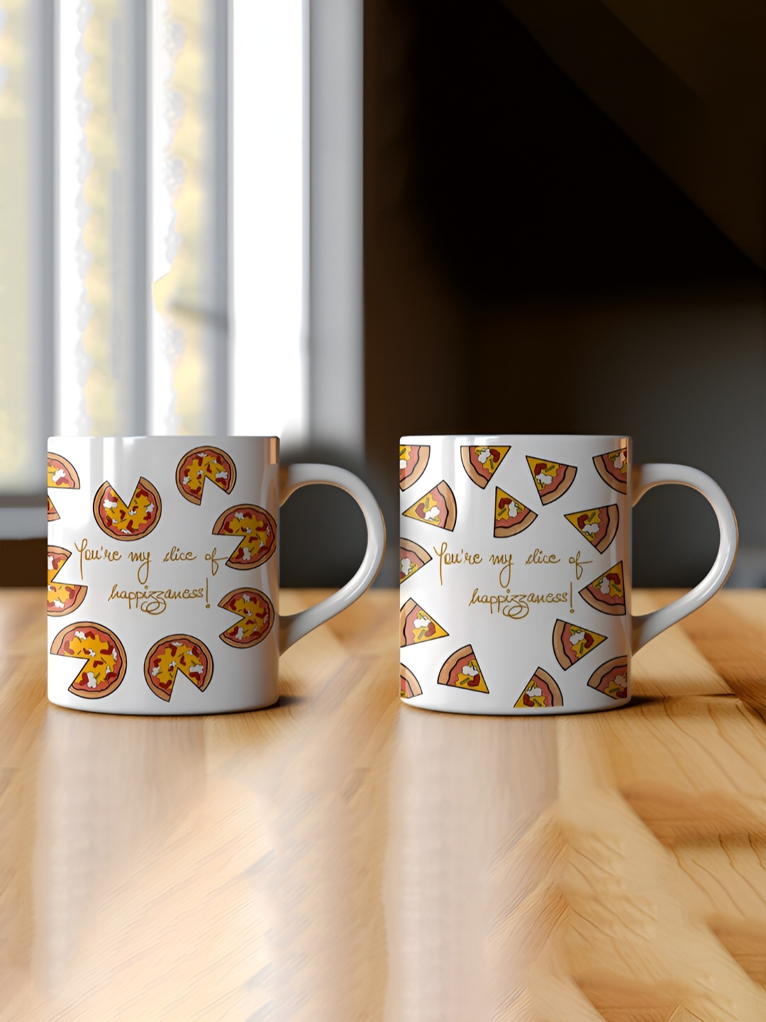 

nestroots White & Yellow 2 Pieces Printed Stoneware Glossy Mugs 325 ml Each